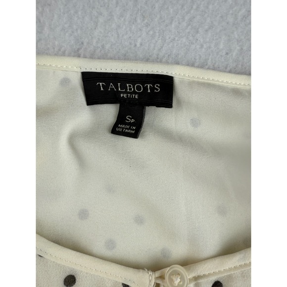 Talbots Petite Polka Dot‎ Long Sleeve Blouse Top Keyhole Ivory Black SP - Picture 3 of 7